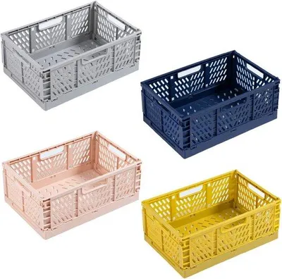 Zdjęcie produktu dla Zestaw 4 dużych, kolorowych, plastikowych pojemników do układania w stosy – do łazienki, kuchni i biura