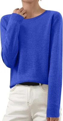 Image de ASKSA Pull en tricot femme Elégant Pull en tricot uni Duenne Pull d'hiver en tricot fin Stretch Chaud Pull en laine Basic Pull col rond,Bleu royal,L