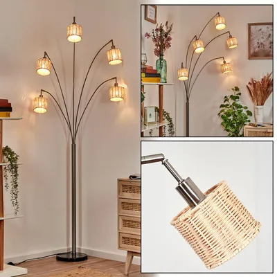 Produktbild von Dello Stehlampe aus Metall/Rattan in Schwarz/Nickel-matt/Naturfarben