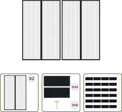 Obrázok produktu pre The Living Store Záclony na dverách proti muchám 2 ks. Magnet čierny 220x130 cm