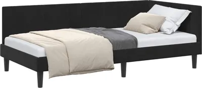 Produktbild von vidaXL Eckbettgestell mit Kopfteil Schwarz 90 cm x 200 cm Samt
