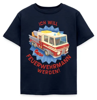 Produktbild von Spreadshirt Grisu Der Kleine Drache Feuerwehrmann Werden Kinder T-Shirt, 98/104 (3-4 Jahre), Navy