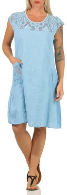 Produktbild von ZARMEXX Damen Sommerkleid mit Spitze unifarbenes Baumwollkleid Casual Basic (Jea