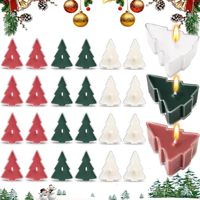 Weihnachtsteelichter, Tannenbaumform, 24 Stück, Indoor-Deko