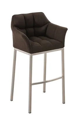 Produktbild von TPFLiving Barhocker Damaskus mit 4-Fuß Gestell Edelstahl Stoff Braun