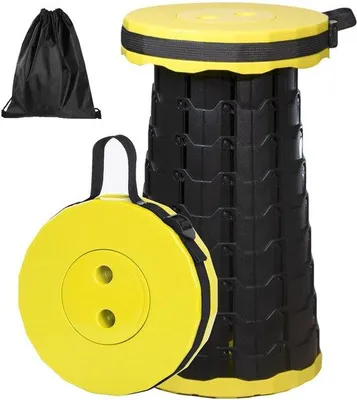 Obrázek produktu pro Skládací venkovní stolička Unyqoos® – lehká, váží 1 kg, výška nastavitelná 6,5–45 cm (12 úrovní), ultrakompaktní s transportní taškou, nosnost až 225 kg