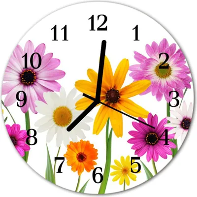 Produktbild von Glasuhr Wanduhr Küchenuhr Echt-Glas 30fi cm Blumen mehrfarbig