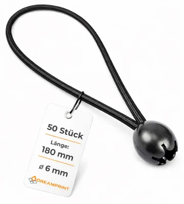 Produktbild von Dreamprint Expanderschlinge 50 Stück 180mm Ø 6mm schwarz Spanngummi mit Kunststoffkugel
