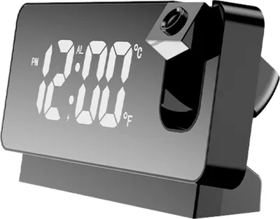 Imagen del producto de Despertador de proyección con rotación de 360°, reloj digital con espejo LED flexible, indicador de temperatura, función de memoria en caso de corte de energía, color