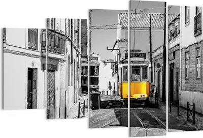 Produktbild von Bild auf Leinwand - Leinwandbild - 5 Teile - Straßenbahn Portugal Lissabon - 150x100cm - Wand Bild - Wanddeko - Wandbilder - Leinwanddruck - Bilder - Wanddekoration - Leinwand bilder - EG150x100-4977