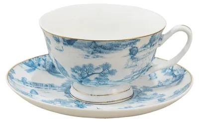 Produktbild von Clayre & Eef Tasse mit Untertasse 250 ml Blau Weiß Porzellan