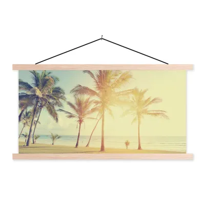 Produktbild von MuchoWow® Textilposter Meer - Palme - Sommer - Sonne - Strand 60x30 cm mit holzfarbenen Rahmen - Dekoration