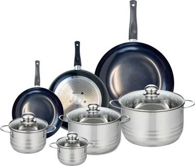 Immagine prodotto di Set di 3 padelle da 20, 24 e 32 cm e 4 pentole da 12, 14, 20 e 24 cm Elo Prima Brillant