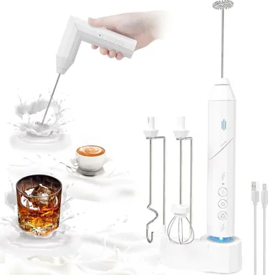 Produktbild von Elektrischer Milchaufschäumer 3-Stufen, leise <20dB, Edelstahlaufsätze, USB-C Ladung, Weiß