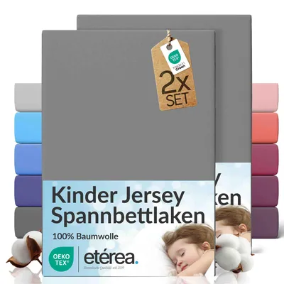 Produktbild von 2er Set Jersey Spannbettlaken 60x120cm - 70x140cm - 100% BAUMWOLLE - Bettlaken Spannbetttuch 60x120cm - 70x140cm - Grau