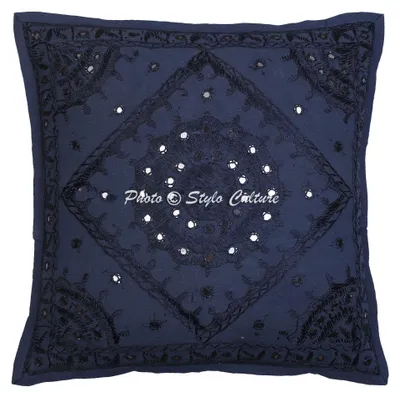 Kussensloop 40x40 cm Katoen Donkerblauw Geborduurd 1 Stück