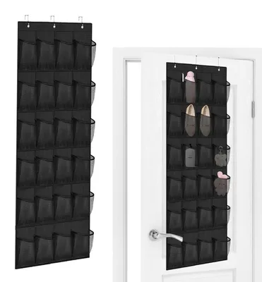 Schuh-Organizer über der Tür, 24 Fächer, 3 Haken, schwarz