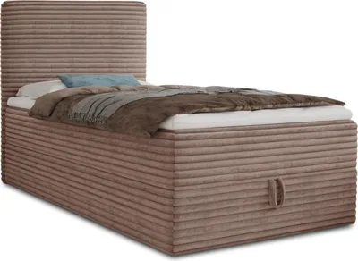 Produktbild von Boxspringbett Mollo Mini mit Bettkasten und Matratzentopper - Einzelbett mit Bonell-Matratze und Topper, Polsterbett in weichem Cordstoff, Bett, Schlafzimmer (Braun (Tilia 17), 120 x 200 cm)