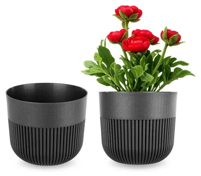 Image de KADAX Pot de fleurs Ø 15 cm, Pot de fleurs avec structure rainurée pour l'intérieur et l'extérieur, Pot de plantes en plastique, Cache-pot pour plantes d'intérieur (Anthracite)