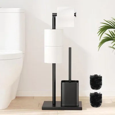 Produktbild von Famanu Toilettenpapierhalter mit WC-Bürste - Edelstahl - Stehendes WC-Set - Mattschwarz