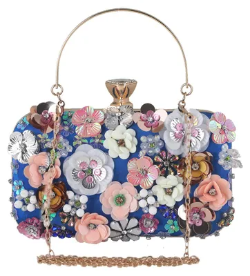 Productafbeelding van CORIOS dames clutch, bloemenprint, avondtas, trouwtas, elegante ketting, glanzend