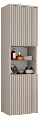 Produktbild von MIRJAN24 Badezimmerschrank Kertos Rillen, Badmöbel Hochschrank, Badezimmer (Farbe: Wüstensand / Wüstensand + Eiche Cremona), KI-generiertes Bild