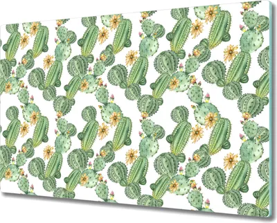 Produktbild von Glas-Herdabdeckplatte Glaskeramikkochfeld-Abdeckung Spritzschutz - 80x52 cm - Kakteen mit Blumen