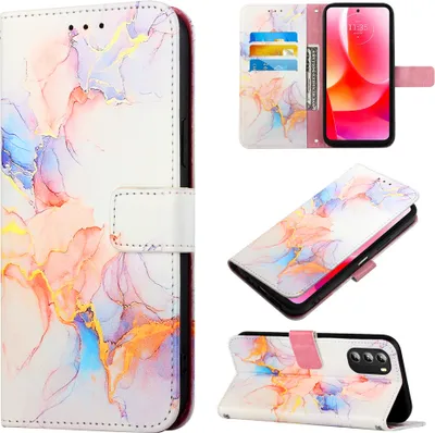 Produktbild von Moto G 5G 2022 Hülle, Marmor Motiv Kunstleder Tasche Wallet Kartenfächer mit Standfunktion Klapp Schutzhülle für Motorola Moto G 5G 2022 Bunt