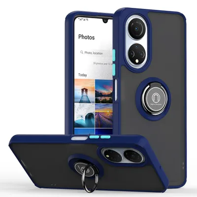 Obrázek produktu pro Pouzdro pro Honor X7 matné průsvitné TPU pouzdro s prstencovým držákem a stojánkem Tmavě modrá