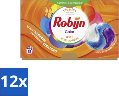 Produktbild von Robijn - 3-in-1 Color - Waschkapseln - 15 Wäschen - Vorteilspack - 12 Stücke