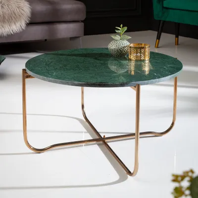 Produktbild von riess-ambiente Runder Couchtisch NOBLE 65cm grün Marmor abnehmbare Tischplatte klappbar gold Metall Beistelltisch Tisch