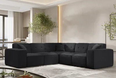 Produktbild von Ecksofa Designersofa CESINA in Stoff Ascot Bukla Schwarz Seite Universal