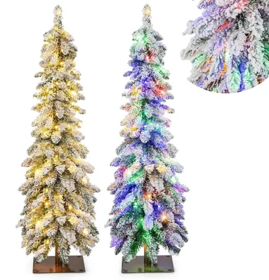 Image de Sapin de Noël artificiel - Forme élancée - 120 cm - Éclairage LED - Pied en métal - Vert