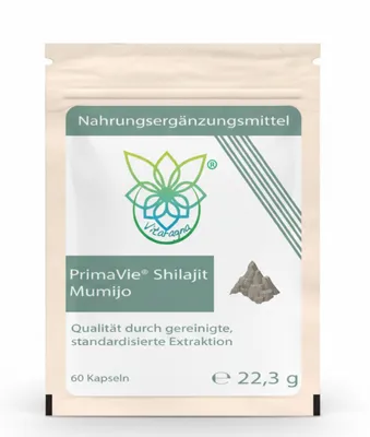 Produktbild von VITARAGNA® PrimaVie Shilajit Mumijo 60 Kapseln, Huminsäure und Fulvinsäure aus dem Himalaya – Extrakt ohne Zusatzstoffe wie Magnesiumstearat