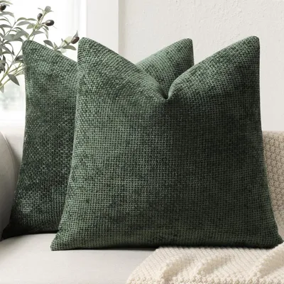 Produktbild von Kissenbezug 50x50 cm Dunkelgrün Chenille 2er Set