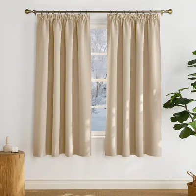 Verdunkelnde Vorhänge, Faltenband, 2 Stk., 140x160 cm, Beige