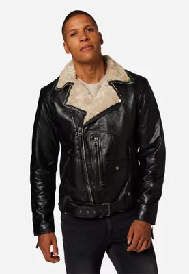 Produktbild von Herren Lederjacke Winterjacke Bikerjacke Ricano HARLEM – Schwarz / L