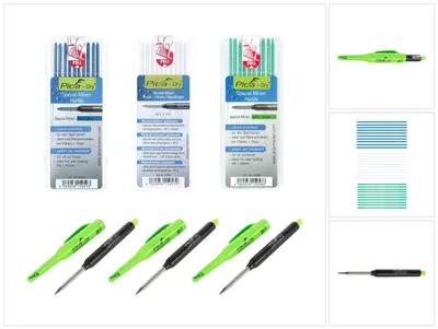 Produktbild von Pica DRY Vorteils Pack 3x Longlife Automatic Pen Tieflochmarker + 30x Spezial Minen Wasserstrahlfest Blau Weiss Grün