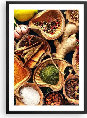 Produktbild von Gerahmtes Poster - Schwarzer Rahmen - Küche Essen Kräuter Gewürze - 50x70 cm - Wand Bild - Wanddeko - Wandbilder - Wandposter - Bilderrahmen - Bilder - Kunstdruck - Wandbild - P2BPA50x70-2844