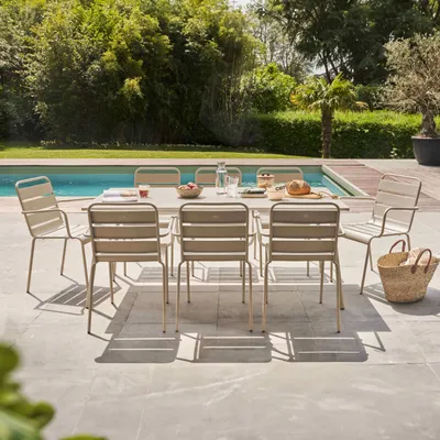 Produktbild von Gartentisch und 8 Metallsessel Taupe - Oviala Palavas
