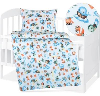 Zdjęcie produktu dla Bawełniana pościel dziecięca – 90 x 135 cm, 45 x 60 – niebieska