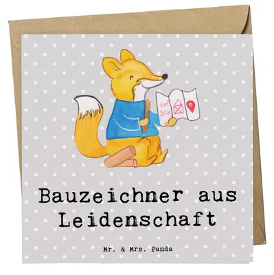Produktbild von Mr. & Mrs. Panda Grußkarte Bauzeichner Leidenschaft - Grau Pastell - Geschenk, doppelkarte, faltkarte, Glückwunschkarte, Klappkarte, anlasskarte