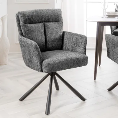 Produktbild von riess-ambiente Stuhl BIG GEORGE grau Strukturstoff Metall Taschenfederkern mit Armlehne drehbar