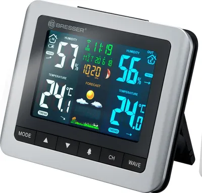 Produktbild von Bresser Optics 7007510, Silber, Innen-Hygrometer, Innen-Thermometer, Außen-Hygrometer, Außen-Thermometer, Hygrometer, Thermometer, Kunststoff, LCD, Akku
