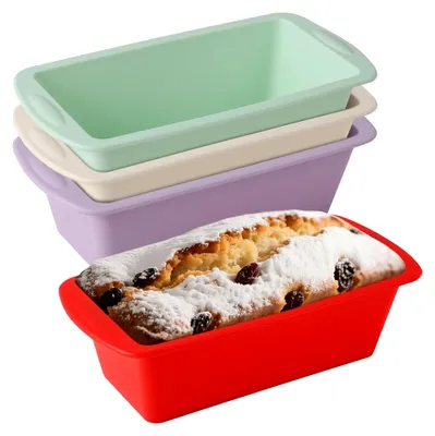 Produktbild von Silikon Backform Set 4er – Mini Kastenform 19,2×9,5×5,5 cm – Silikonformen für Brot, Kuchen & Toast – Geeignet für Airfryer & Backofen, lebensmittelecht