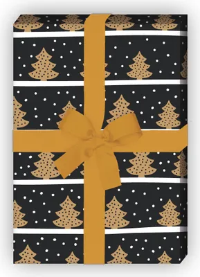 Produktbild von Streifen Weihnachtspapier mit Weihnachtsbäumen im Schnee, grau schwarz - G9880, 32 x 48cm