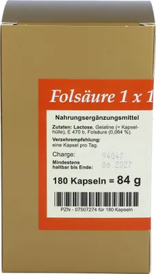 Produktbild von Folsäure 1 X 1 pro Tag, 180 St KAP