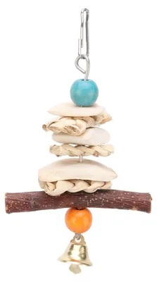Produktbild von Cuttlebone Toys Hängender Papagei zum Kauen mit Glocke für Graupapageien, Wellensittiche, 15 cm