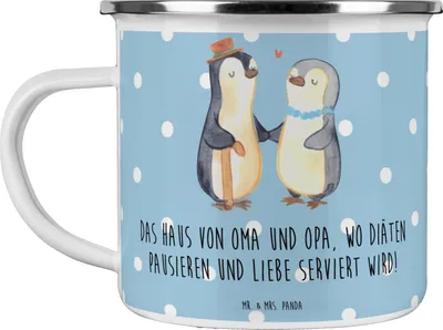 Produktbild von Mr. & Mrs. Panda Emaille Tasse Großelternliebe - Blau Pastell - Geschenk, herzerwärmende Sprüche, Kaffeepott, Teetasse, Diät, Generationen, Becher, Haferl, Weisheit