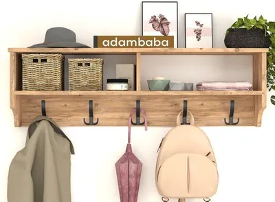 Immagine prodotto di Adambaba Appendiabiti da parete con ripiano, 10 ganci, design industriale, bianco, 120x22x37 cm